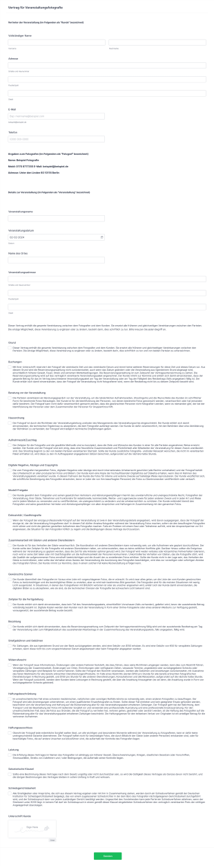 Vertrag Für Veranstaltungsfotografie