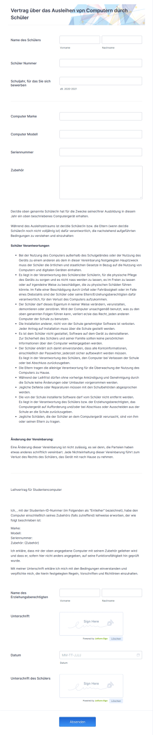 Vertrag über Das Ausleihen Von Computern Durch Schüler