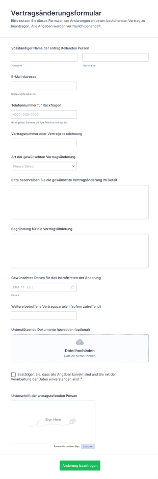 Vertragsänderungsformular