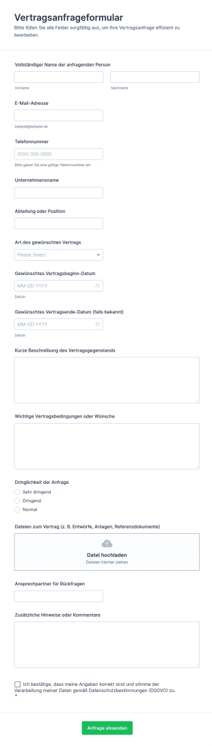 Vertragsanfrageformular
