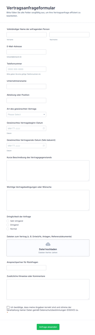 Vertragsanfrageformular
