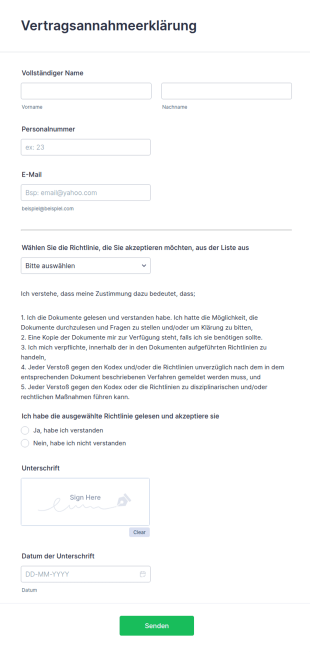 Vertragsannahmeerklärung