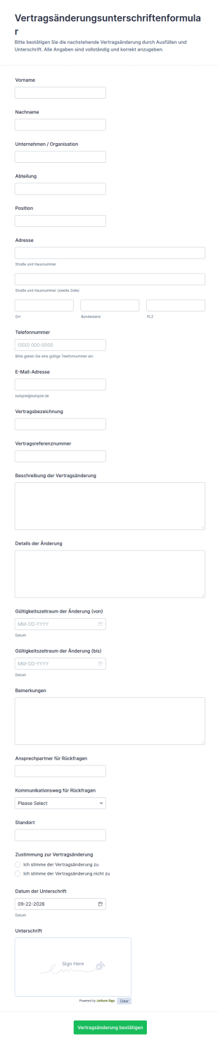 Vertragsnachtrag Unterschriftsformular