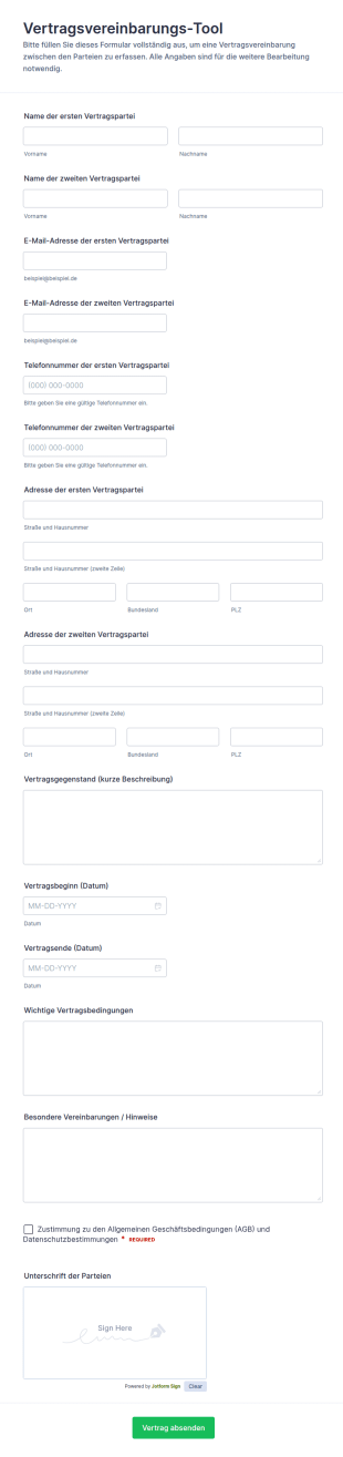 Vertragsvereinbarungsformular