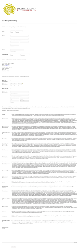 Vertragsvorlage Für Eventfotografie Form Template