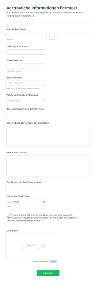Vertrauliche Informationen Formular