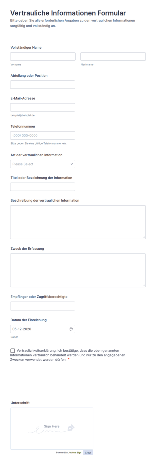 Vertrauliche Informationen Formular