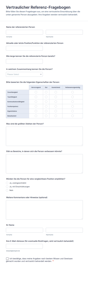 Vertrauliches Referenzformular