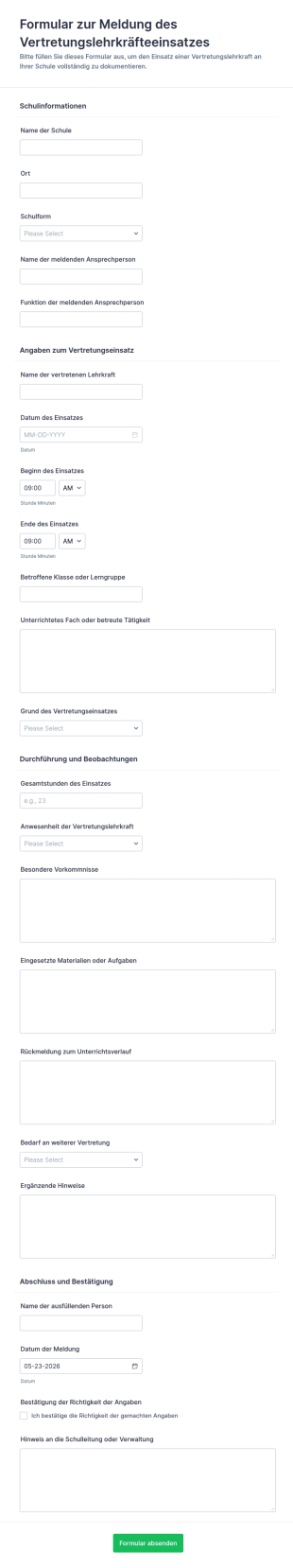 Vertretungslehrer Meldungsformular