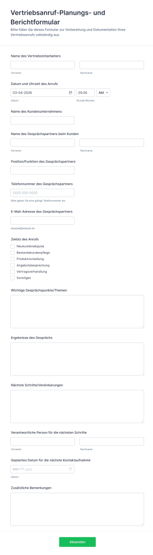 Vertriebsanruf Planungs Und Berichtformular
