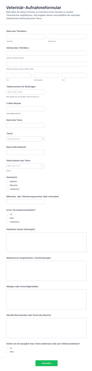 Verwaltungsformular Für Tierarztpraxis