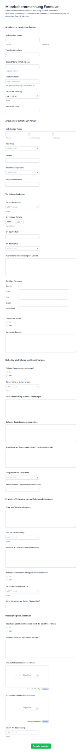Verwarnung Des Mitarbeiters Formular