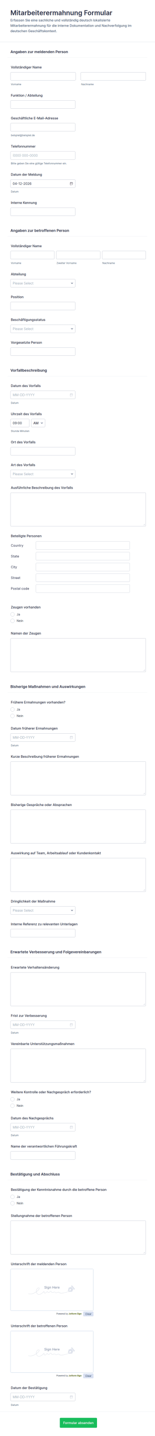 Verwarnung Des Mitarbeiters Formular