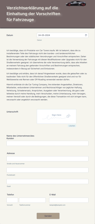 Verzichtserklärung Auf Die Einhaltung Der Vorschriften Für Fahrzeuge