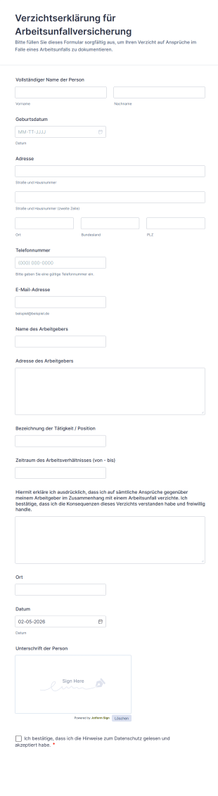 Verzichtserklärung Für Arbeitsunfallversicherung