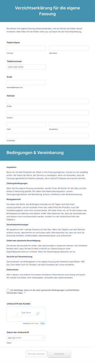 Verzichtserklärung Für Die Eigene Fassung