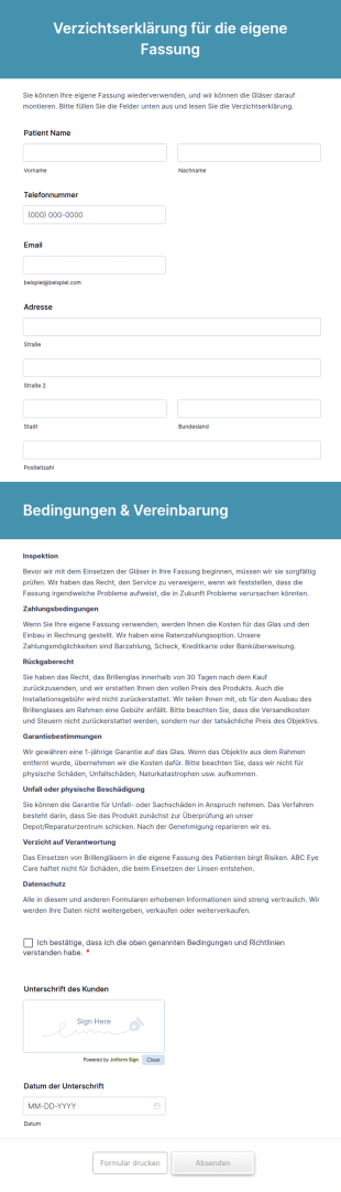 Verzichtserklärung Für Die Eigene Fassung