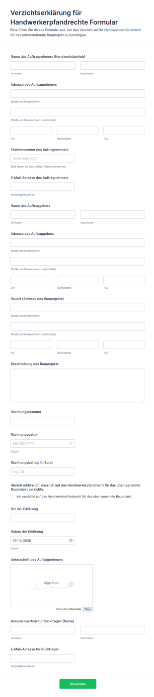 Verzichtserklärung Für Handwerkerpfandrechte Formular