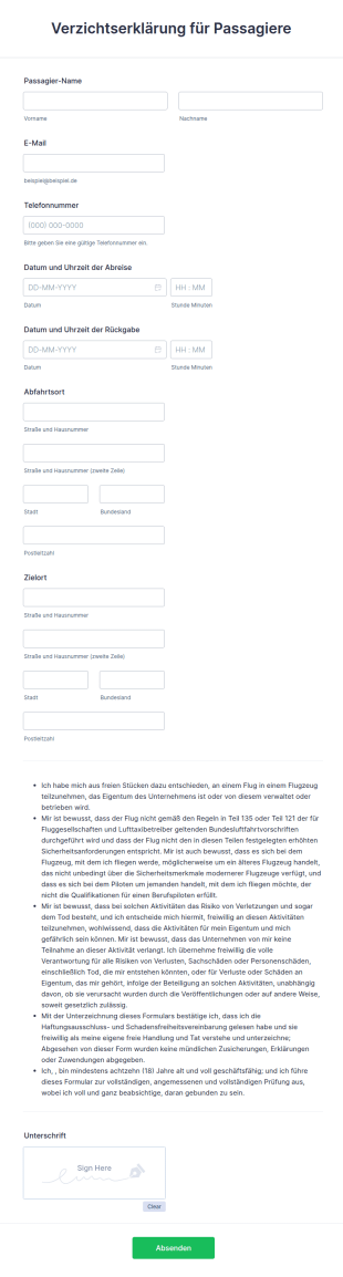 Verzichtserklärung Für Passagiere