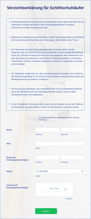 Verzichtserklärung Für Schlittschuhläufer