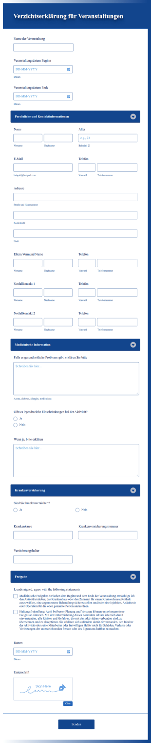 Verzichtserklärung Für Veranstaltungen