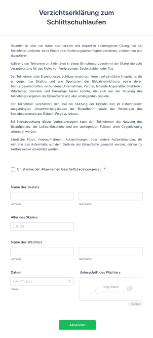 Verzichtserklärung Zum Schlittschuhlaufen