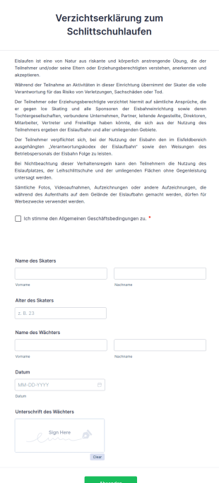 Verzichtserklärung Zum Schlittschuhlaufen