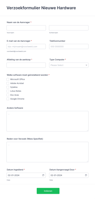 Verzoekformulier Nieuwe Hardware Form Template