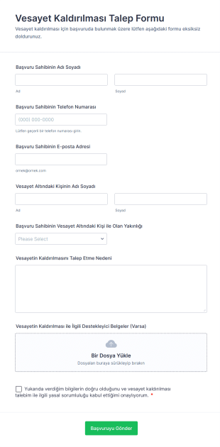 Vesayet Kaldırılması Talep Form Template