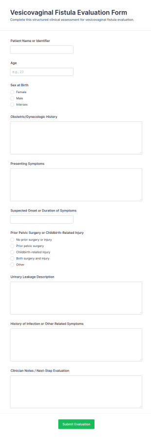 Vesicovaginal Fistula Evaluation Form Template