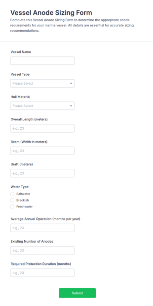Vessel Anode Sizing Form Template