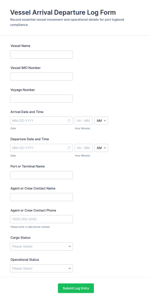 Vessel Arrival Departure Log Form Template