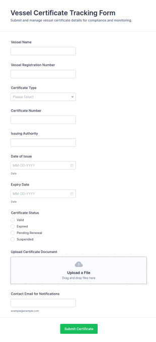 Vessel Certificate Tracking Form Template