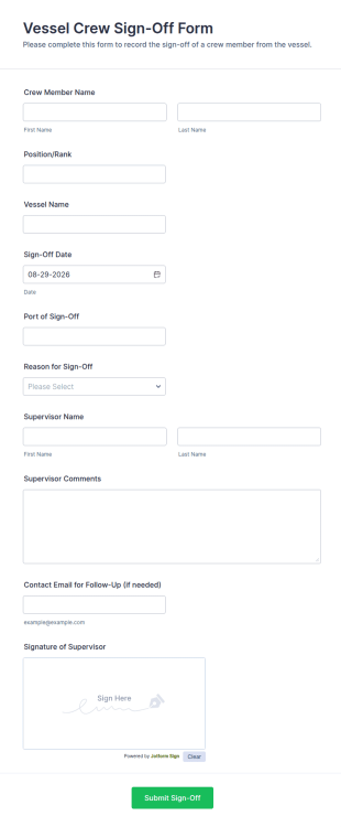 Vessel Crew Sign Off Form Template