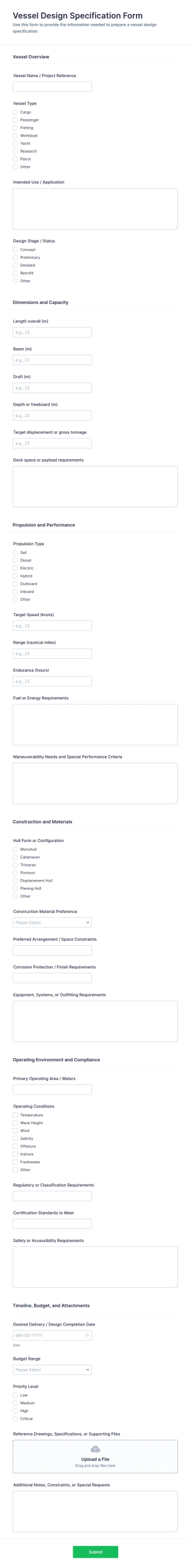 Vessel Design Specification Form Template