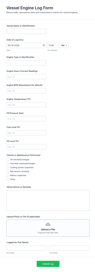 Vessel Engine Log Form Template