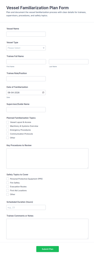 Vessel Familiarization Plan Form Template