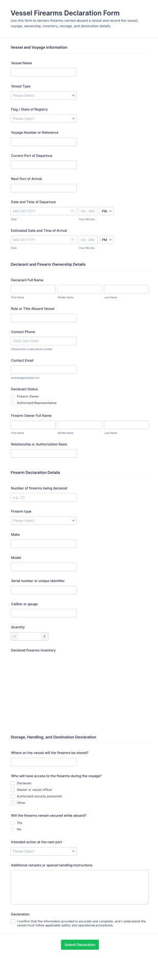 Vessel Firearms Declaration Form Template