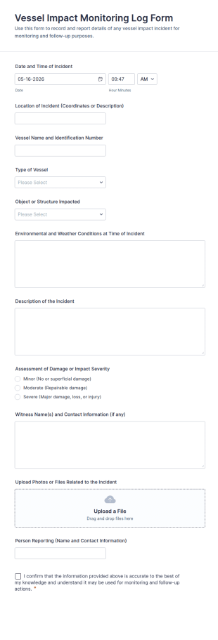 Vessel Impact Monitoring Log Form Template