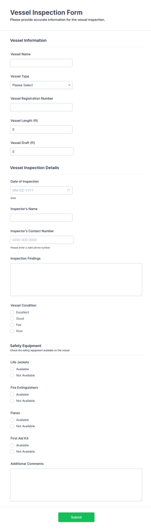 Vessel Inspection Form Template