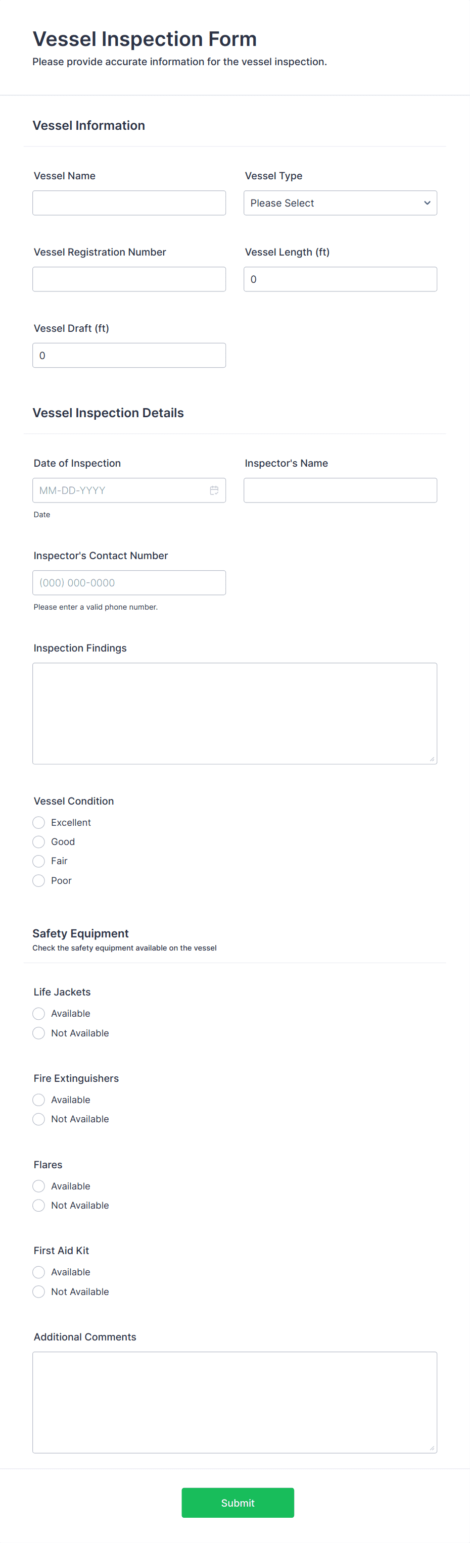 Vessel Inspection Form Template | Jotform
