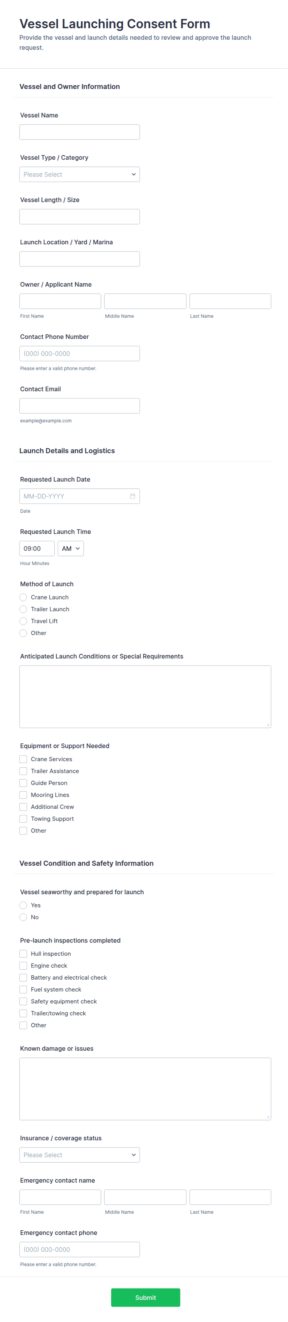 Vessel Launching Consent Form Template | Jotform