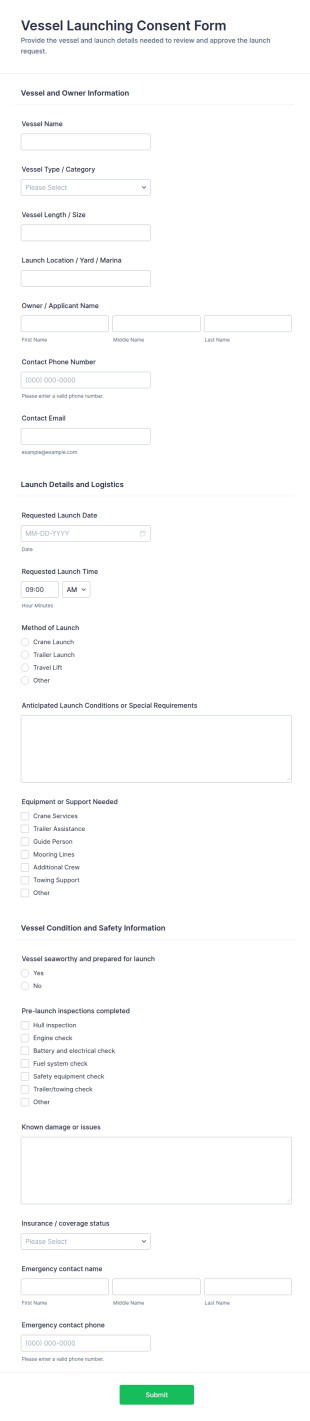 Vessel Launching Consent Form Template