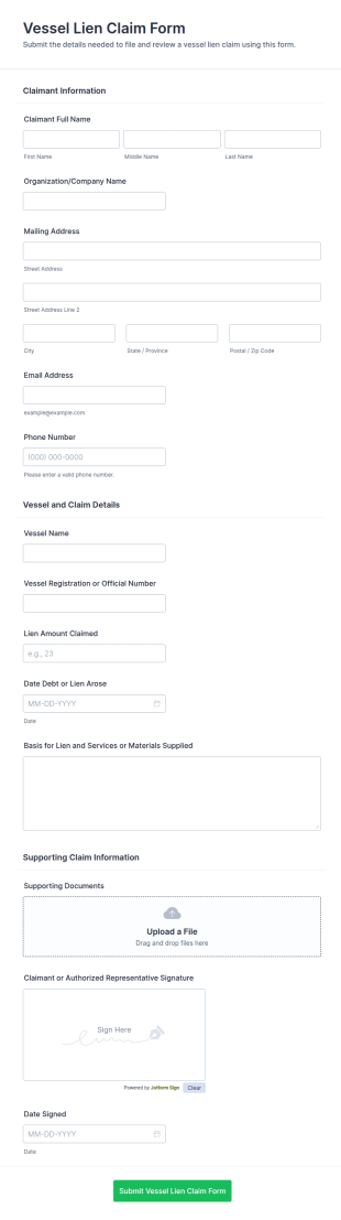 Vessel Lien Claim Form Template