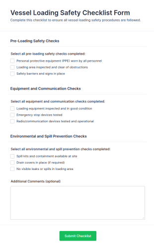 Vessel Loading Safety Checklist Form Template