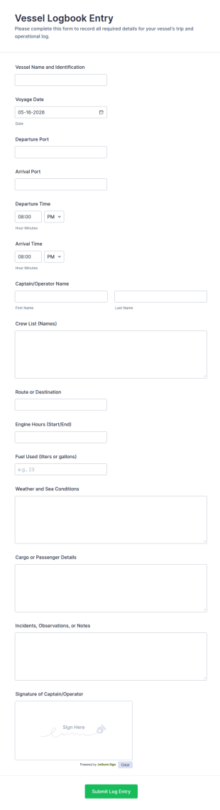 Vessel Logbook Entry Form Template