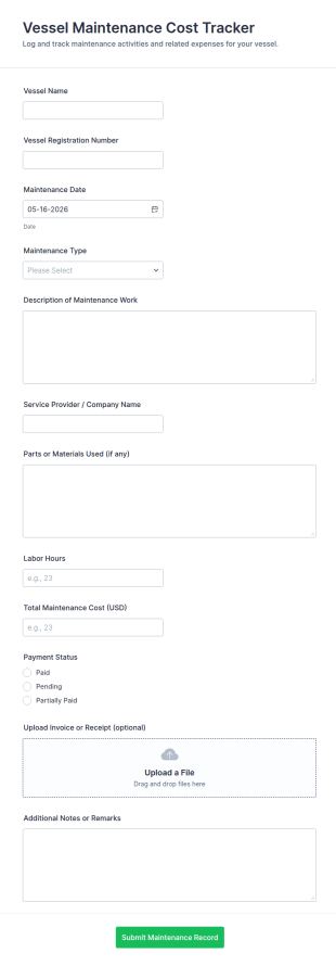 Vessel Maintenance Cost Tracker Form Template
