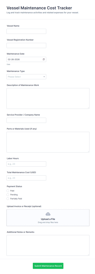 Vessel Maintenance Cost Tracker Form Template