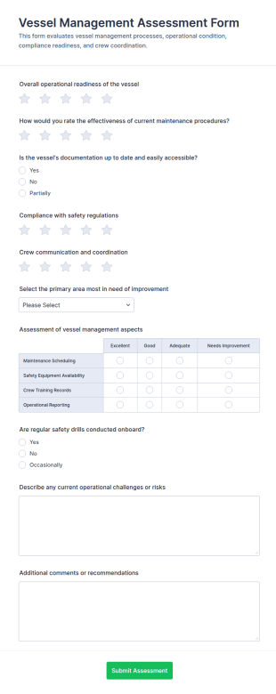 Vessel Management Assessment Form Template