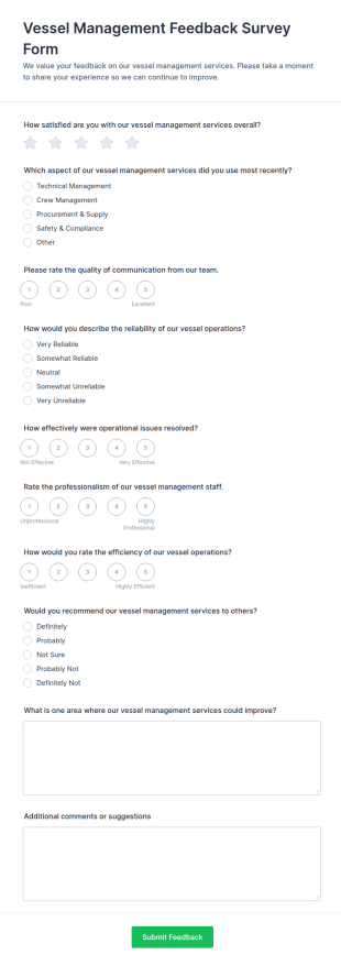Vessel Management Feedback Survey Form Template